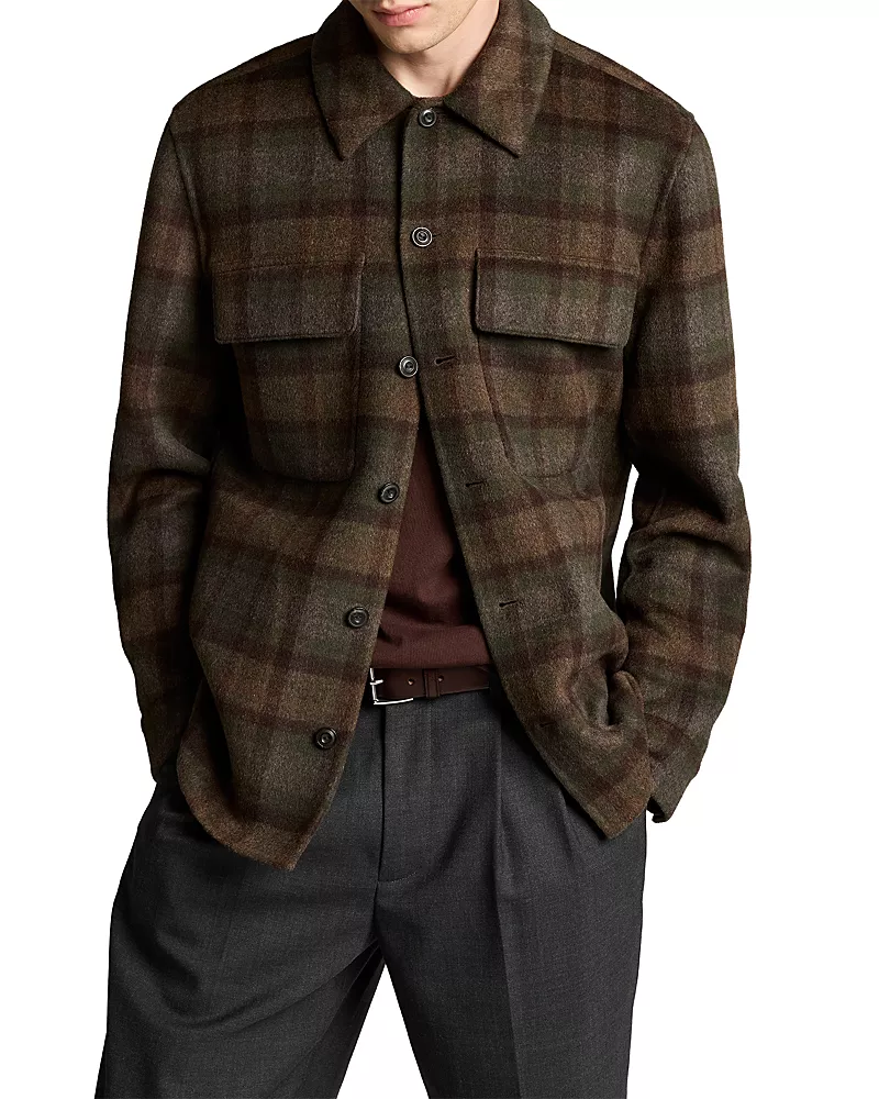 Vince Night Leaf Wool Blend Splittable Plaid Shirt Jacket