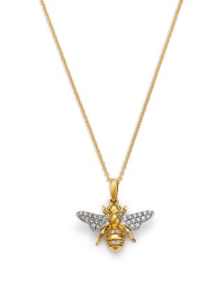 Roberto Coin 18K White & Yellow Gold Tiny Treasures Diamond Bee Pendant Necklace, 0.15 tcw