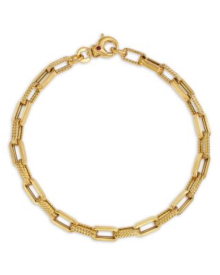 18K Yellow Gold Men's Paperclip Link Chain Bracelet