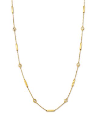 18K Yellow Gold Diamond Bezel & Polished Bar Collar Necklace, 0.33 tcw
