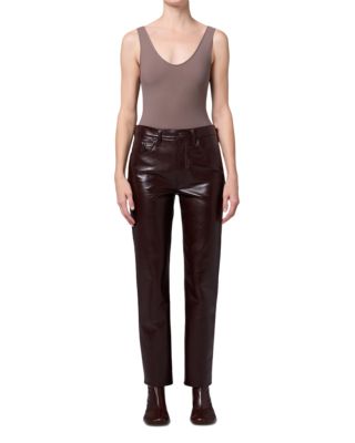 Lana Leather Blend High Rise Straight Jeans in Madera