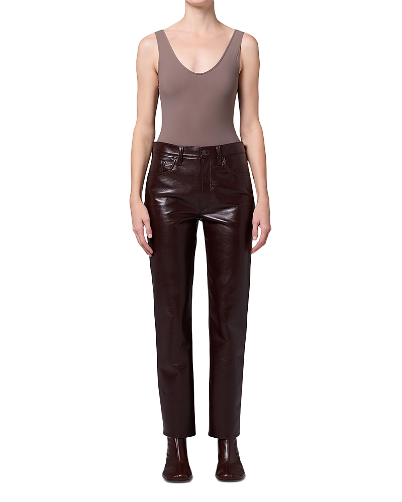 Agolde Lana Leather Blend High Rise Straight Jeans In Madera In Madera (dk
