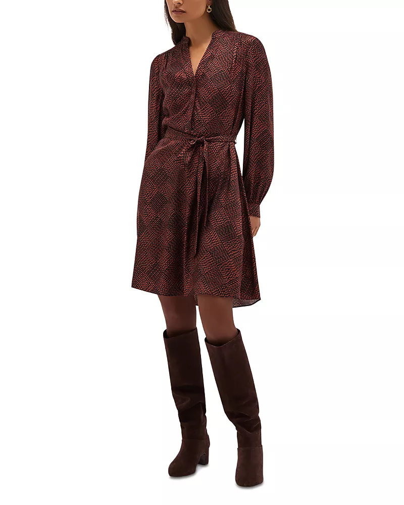 Hobbs London Hilary Printed Tie Waist Dress