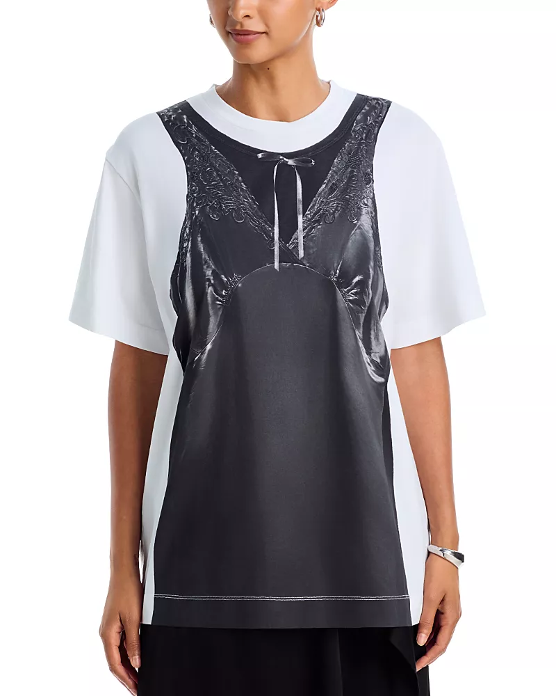 Simone Rocha Satin Slip Dress Tromp L'oeil Print Tee
