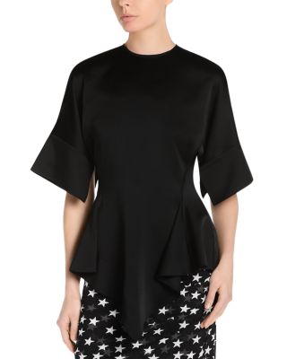 Ruffled Asymmetric Hem Satin Top