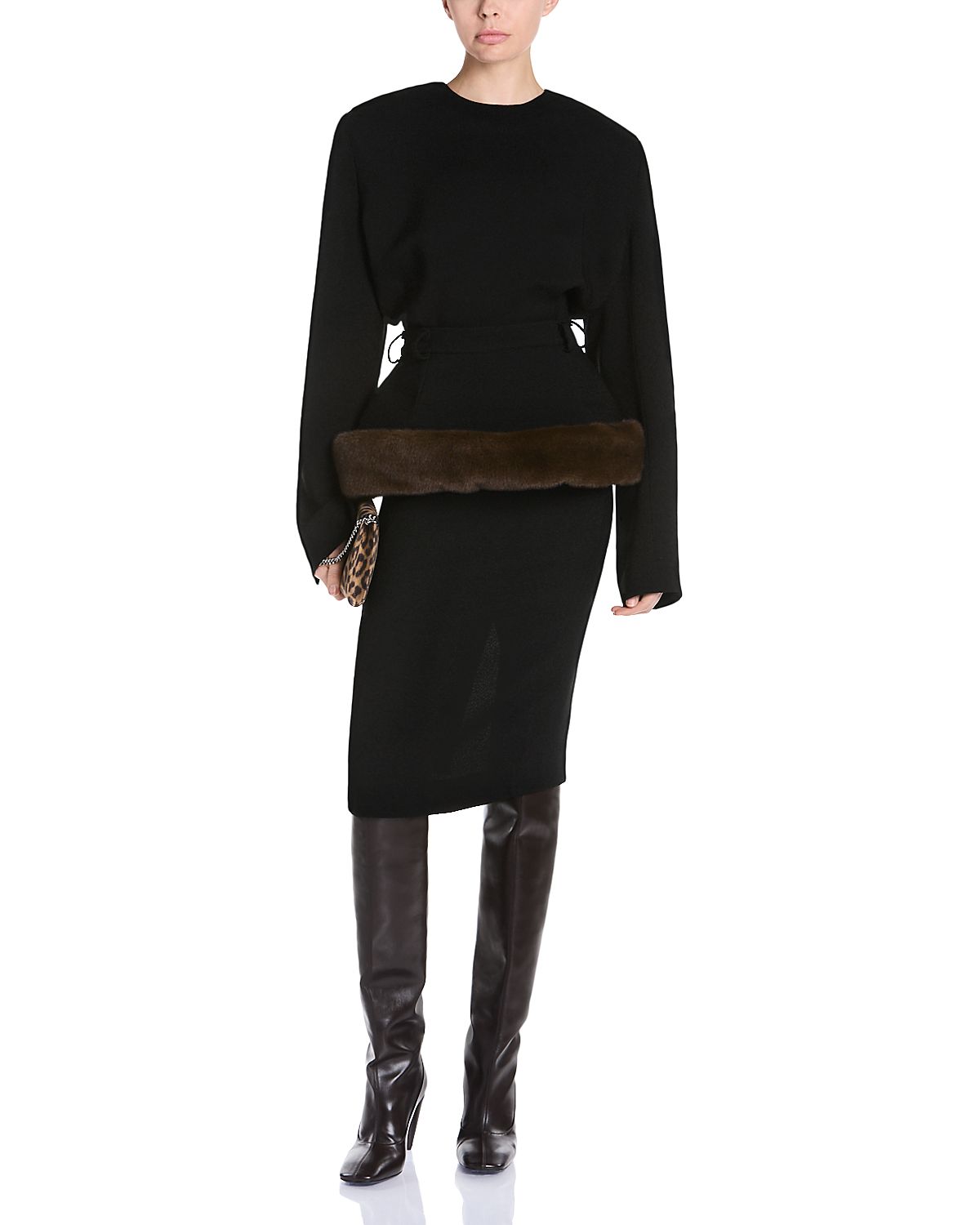 Stella McCartney Sable Faux Fur Belt Midi Dress