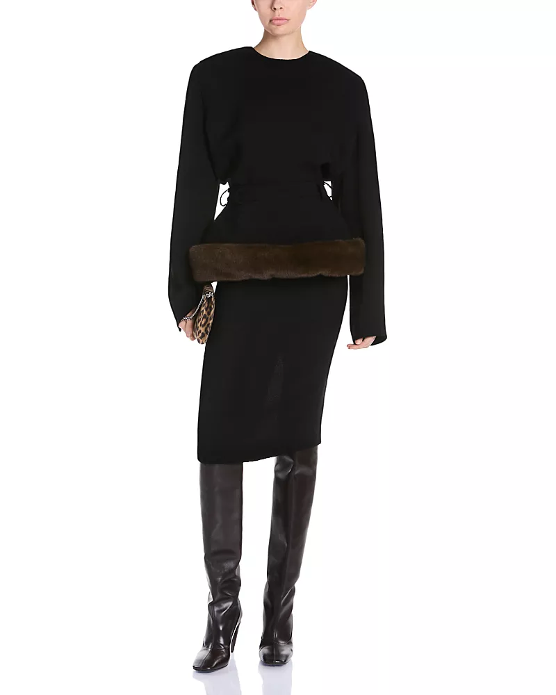 Stella McCartney Sable Faux Fur Belt Midi Dress