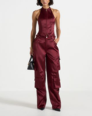 ClauDette Backless Satin Halter Top