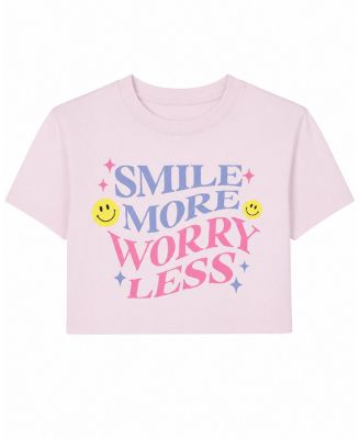 Girls' Smile More Worry Less Distressed Crop Top - Big Kid