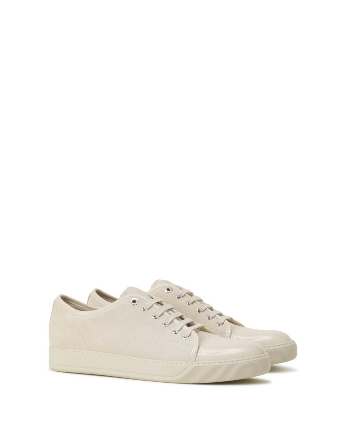 Lanvin Men's DBB1 Sneakers in Patent Leather and Suede in Light Beige