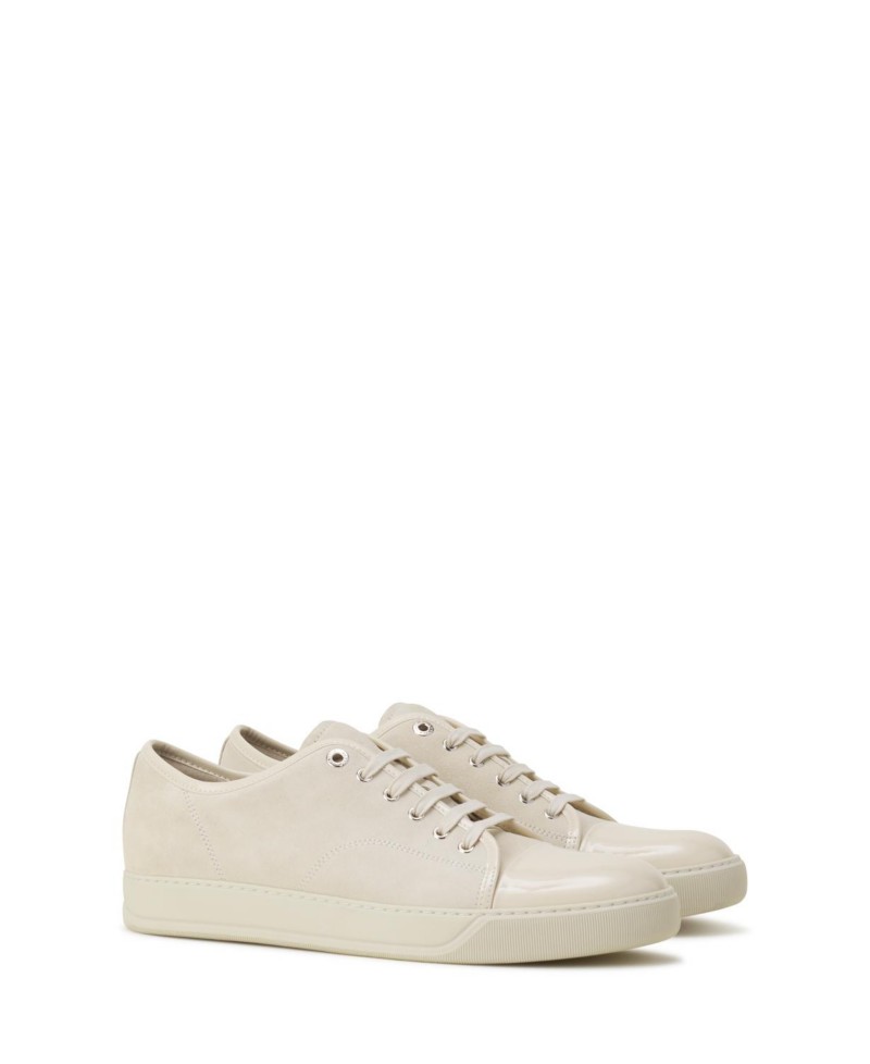 Lanvin Men's DBB1 Sneakers in Patent Leather and Suede in Light Beige