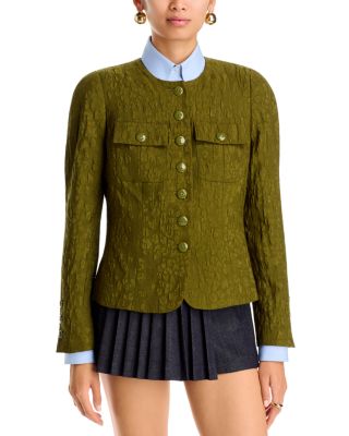 Textured Fitted Rounded Shoulder Jacket