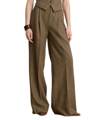 Glen Plaid Brushed Wool Wide-Leg Pants