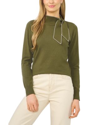 Embroidered Tie Neck Sweater