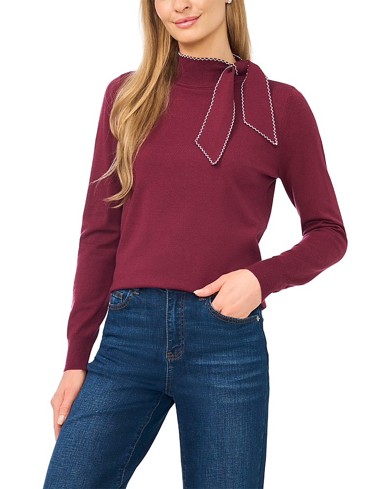 CeCe Embroidered Tie Neck Sweater