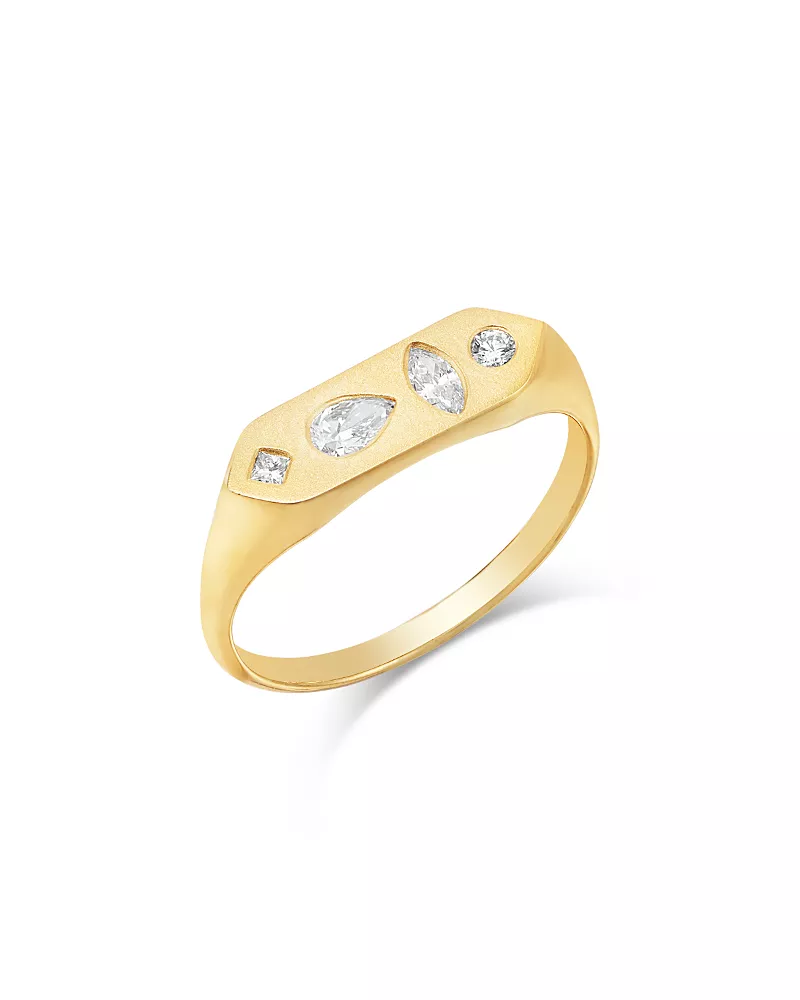 Zoe Chicco 14K Yellow Gold Diamond Multi Cut Mosaic Bar Signet Ring, 0.23 tcw