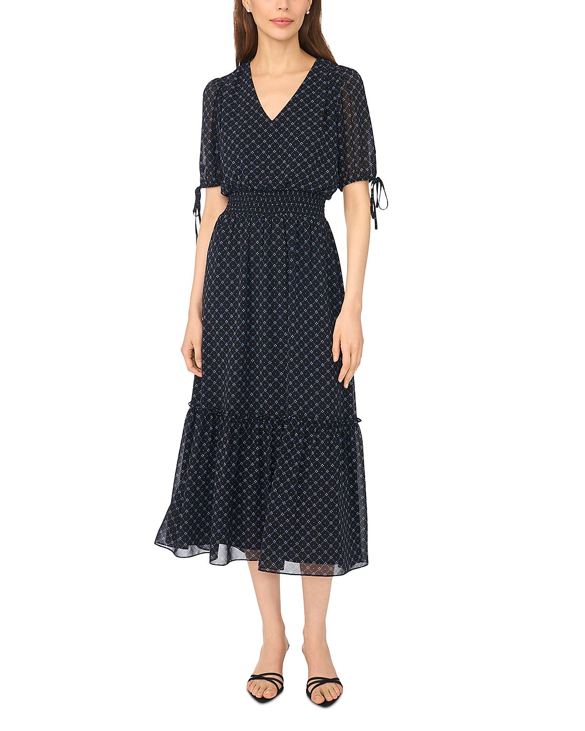 CeCe V Neck Tie Sleeve Midi Dress