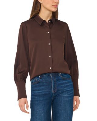 Satin Faux Pearl Button Blouse