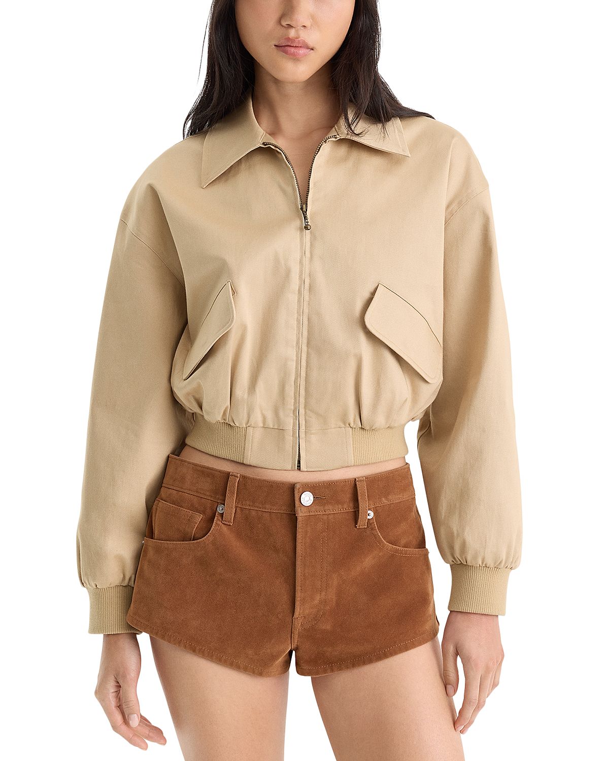 Good American The Twill Cotton Stretch Cropped Bomber Jacket