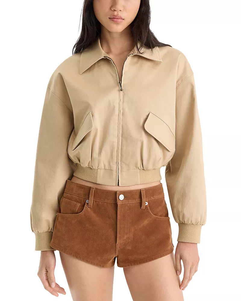Good American The Twill Cotton Stretch Cropped Bomber Jacket