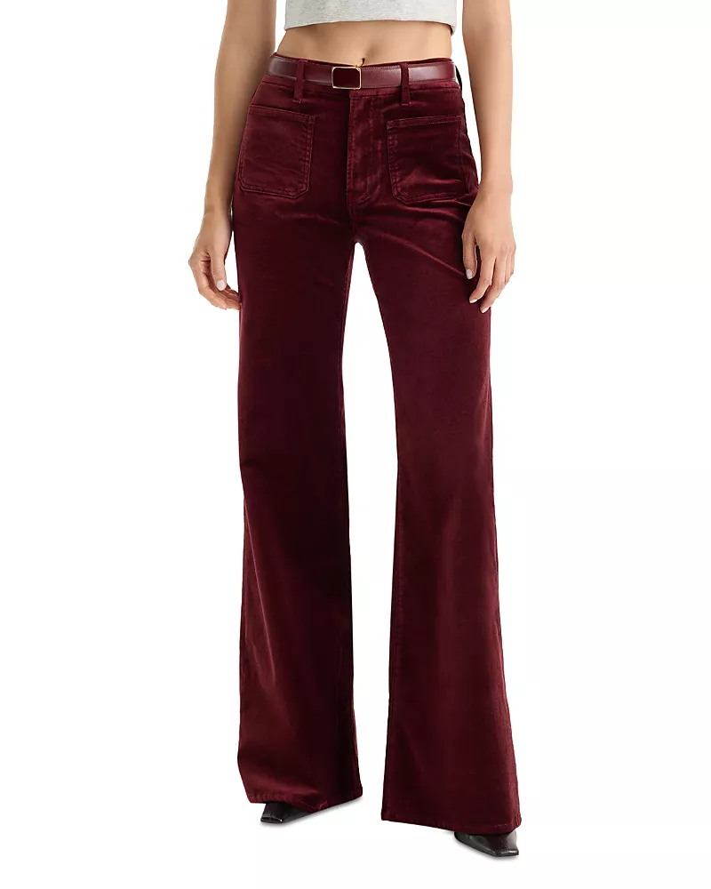 Good American Good Waist Velvet High Rise Palazzo Jeans in Berry Noir