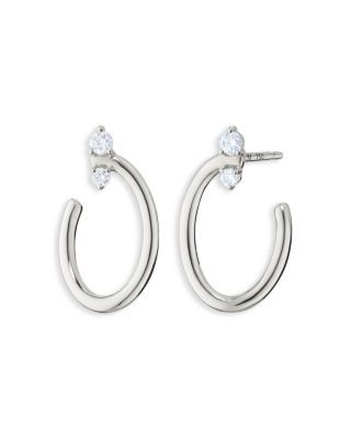 Sterling Silver Sun Moon & Stars White Sapphire Galaxy Wrap Oval Hoop Earrings