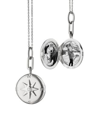 Sterling Silver Lockets White Sapphire Adventure Compass Pendant Necklace, 16-18"