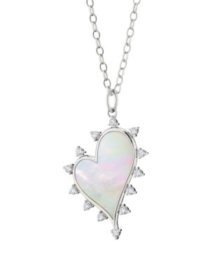 Sterling Silver White Sapphire & Mother of Pearl Love Heart Necklace, 17"