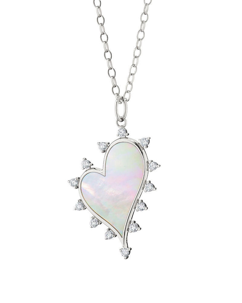 Monica Rich Kosann Sterling Silver White Sapphire & Mother of Pearl Love Heart Necklace, 17 · OS