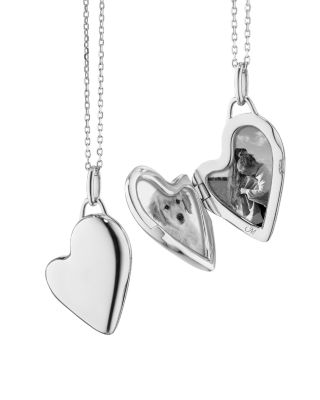 Sterling Silver Slim Lockets Petite Polished Heart Pendant Necklace, 16-18"