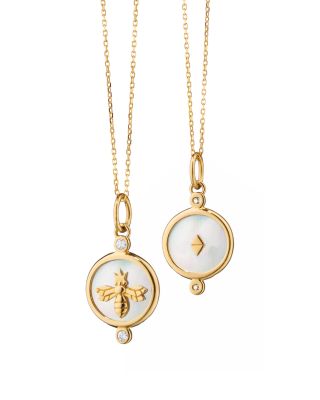 18K Yellow Gold Diamond & Mother of Pearl Queen Bee Pendant Necklace, 17"