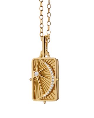 18K Yellow Gold Sun Moon & Stars Diamond Gate Locket Pendant Necklace, 0.18 tcw