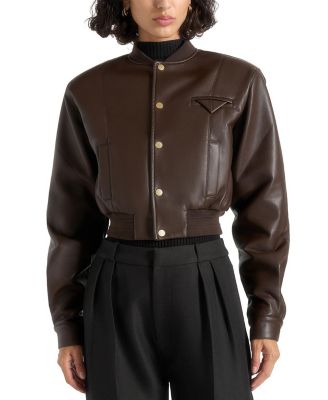 Zina Leather Wide Shoulder Bomber Jacket