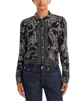 Printed Long Sleeve Crop Shirt 