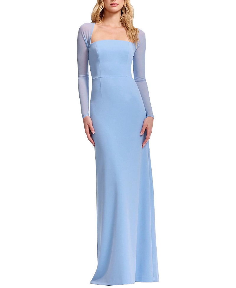 Dress The Population Maxwell Long-sleeve A-line Crepe Gown In Sky
