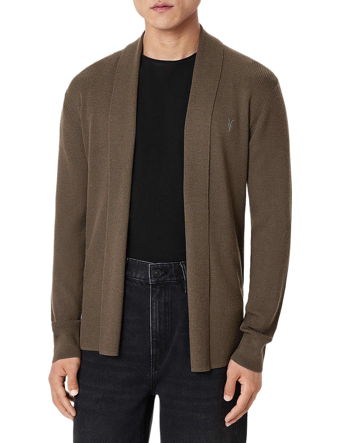 Allsaints Mode Regular Fit Merino Wool Open Cardigan Sweater