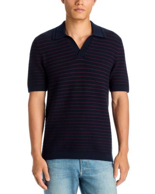 Aaron Stripe Cotton Blend Johnny Collar Polo Shirt