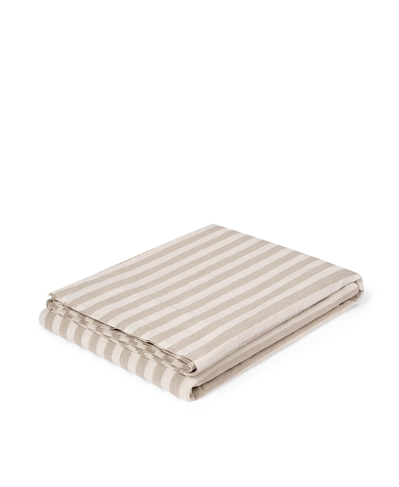 Piglet In Bed Pembroke Stripe Linen Blend Flat Sheet, Full In Neutral