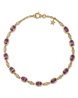 Pink Sapphire & Diamond Bezel Set Bracelet in 14K Yellow Gold