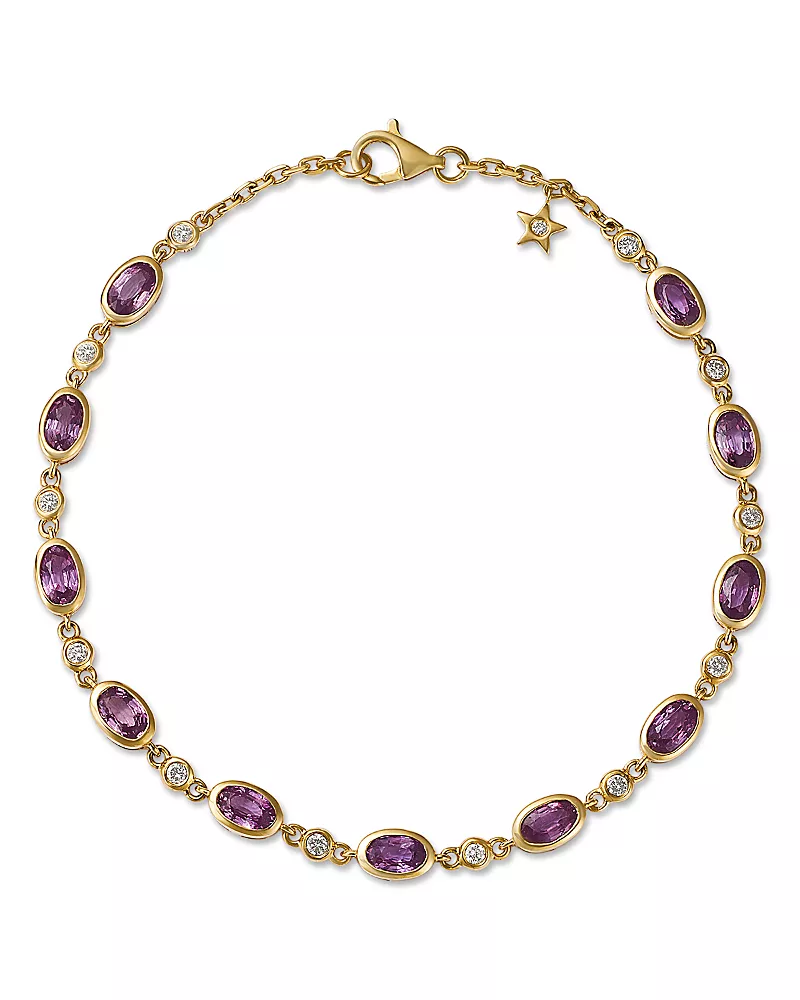 Bloomingdale's Fine Collection Pink Sapphire & Diamond Bezel Set Bracelet in 14K Yellow Gold