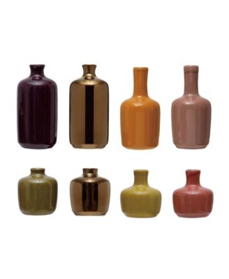  Various Decorative Stoneware Vases with Reactive Glaze, Set of 8