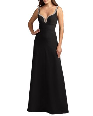 Petite Crepe A-Line Gown With Rhinestone Trim