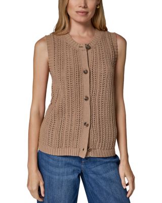 Cotton Blend Sleeveless Pointelle Cardigan