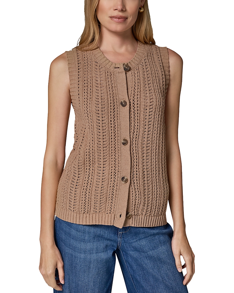 Donna Karan Weekend Cotton Blend Sleeveless Pointelle Cardigan