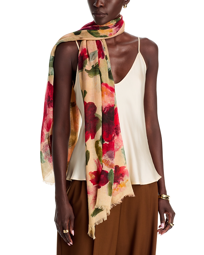 Echo Artists Floral Wool Blend Wrap In Pebble