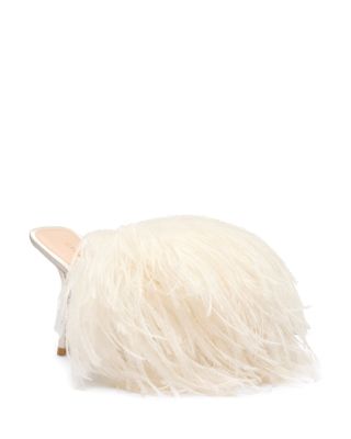 Stuart Weitzman Women's Boa 100 Satin Feather Trimmed Mules