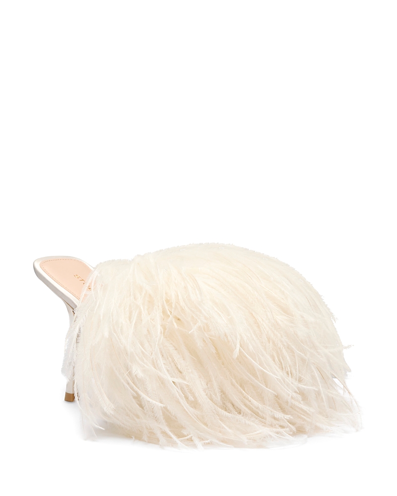 Stuart Weitzman Women's Boa 100 Satin Feather Trimmed Mules