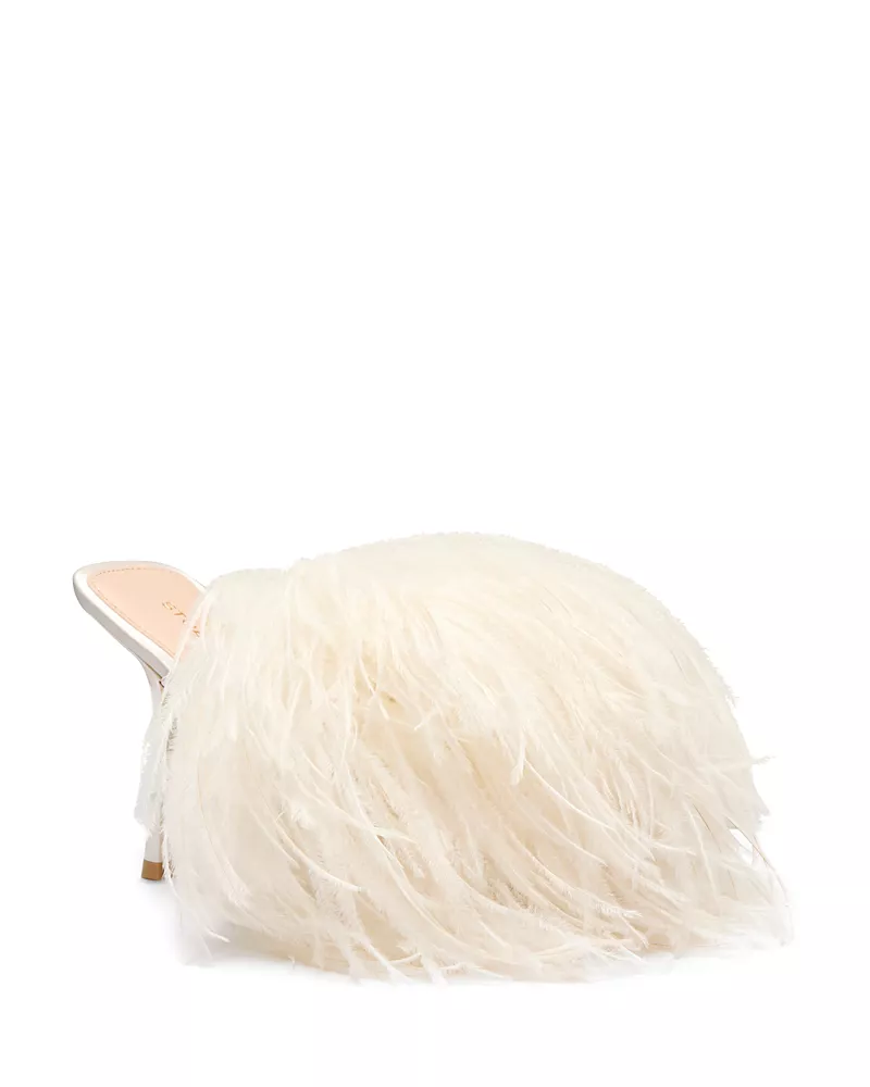 Stuart Weitzman Women's Boa 100 Satin Feather Trimmed Mules