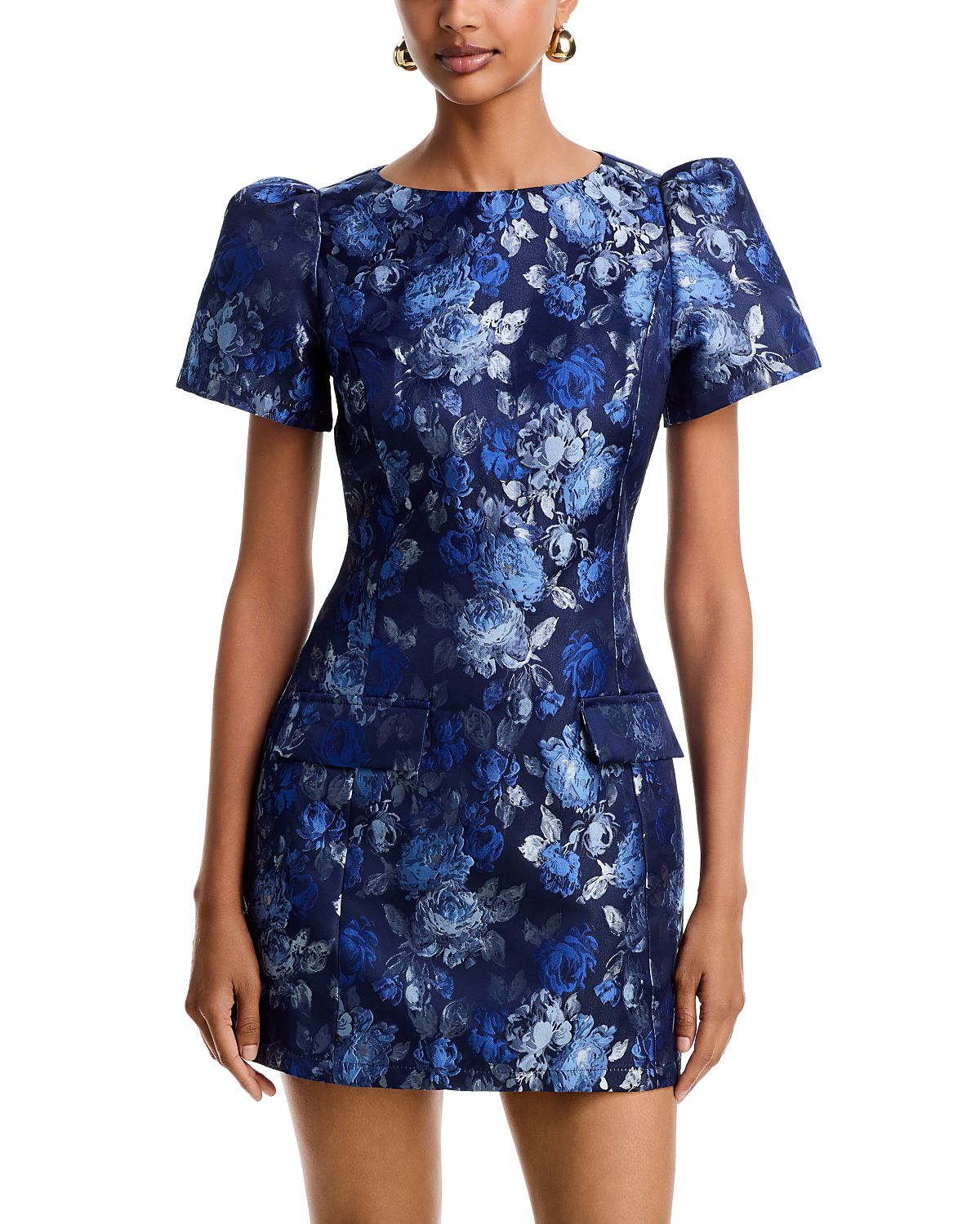 Aqua Brocade Short Sleeve Mini Dress - Exclusive