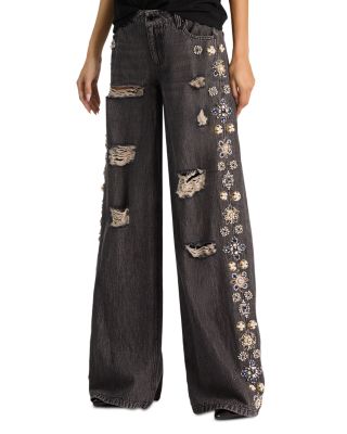 Amazing Cotton Low Rise Wide Leg Jeans in Georgia Vintage Black/Multi